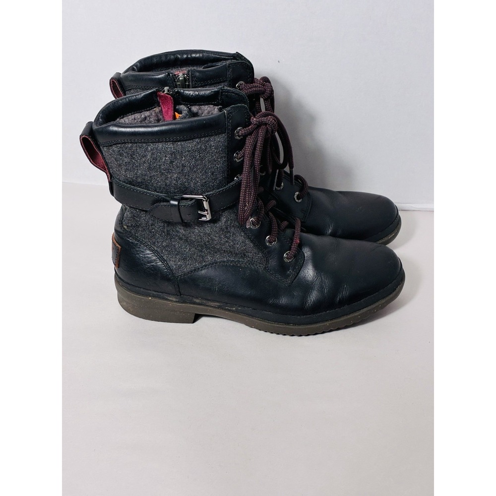 UGG Kesey Womens Size 7 Black Outdoor Leather Lace Up Waterproof Winter Boots